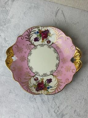 Vintage Lefton Pink and Gold Floral Porcelain Serving or Trinket Dish
